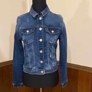 Aeropostale Y2K Distressed Denim Jacket Blue Size S/P Fitted Jean Jacket